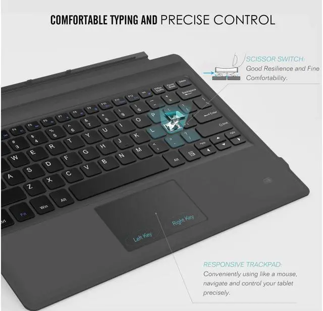 Alt view image 6 of 7 - For Microsoft Surface Pro 7/Pro 6/5 Type Cover Wireless Bluetooth Keyboard with Touchpad and 7-Color LED Backlit