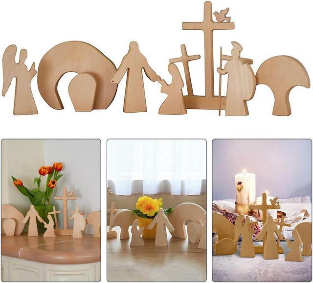 Details about   New Wooden Nativity Set Easter Decorations Wooden Cross Resurrection Scene Decor 