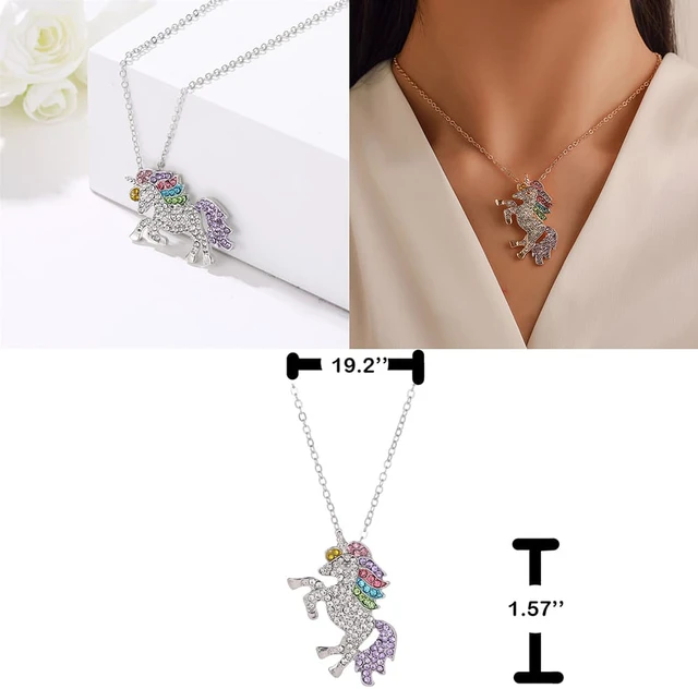 Alt view image 5 of 7 - Unicorn Jewelry Set Rainbow Rhinestone Crystal Necklace, Bracelet, Earring,Ring