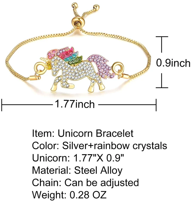 Alt view image 3 of 7 - Unicorn Jewelry Set Rainbow Rhinestone Crystal Necklace, Bracelet, Earring,Ring