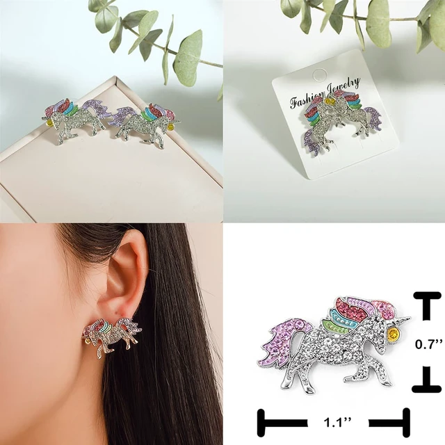 Alt view image 7 of 7 - Unicorn Jewelry Set Rainbow Rhinestone Crystal Necklace, Bracelet, Earring,Ring