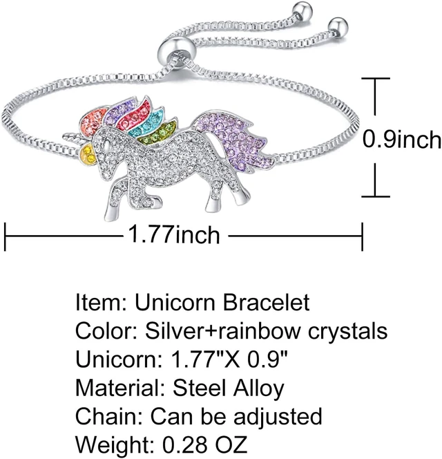 Alt view image 2 of 7 - Unicorn Jewelry Set Rainbow Rhinestone Crystal Necklace, Bracelet, Earring,Ring