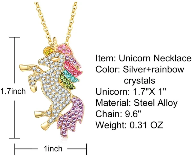 Alt view image 2 of 7 - Unicorn Jewelry Set Rainbow Rhinestone Crystal Necklace, Bracelet, Earring,Ring