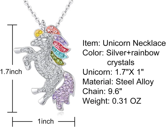 Alt view image 4 of 7 - Unicorn Jewelry Set Rainbow Rhinestone Crystal Necklace, Bracelet, Earring,Ring