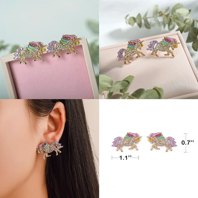 Alt view image 7 of 7 - Unicorn Jewelry Set Rainbow Rhinestone Crystal Necklace, Bracelet, Earring,Ring