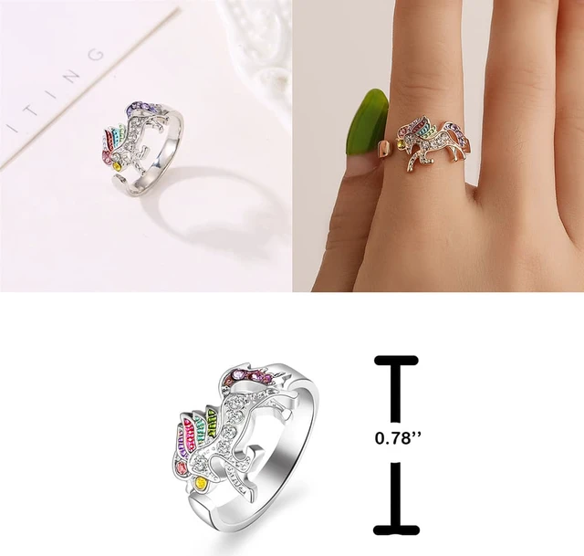 Alt view image 6 of 7 - Unicorn Jewelry Set Rainbow Rhinestone Crystal Necklace, Bracelet, Earring,Ring
