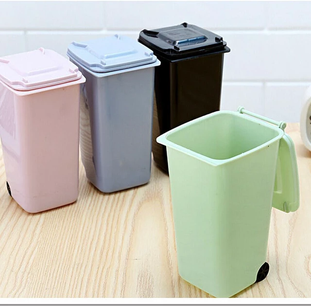 Alt view image 2 of 7 - 4 Pack Small Trash Can Mini Curbside Bin with Lid Desk Organizer Pen Holder