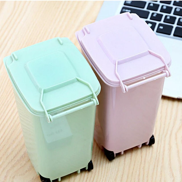 Alt view image 7 of 7 - 4 Pack Small Trash Can Mini Curbside Bin with Lid Desk Organizer Pen Holder