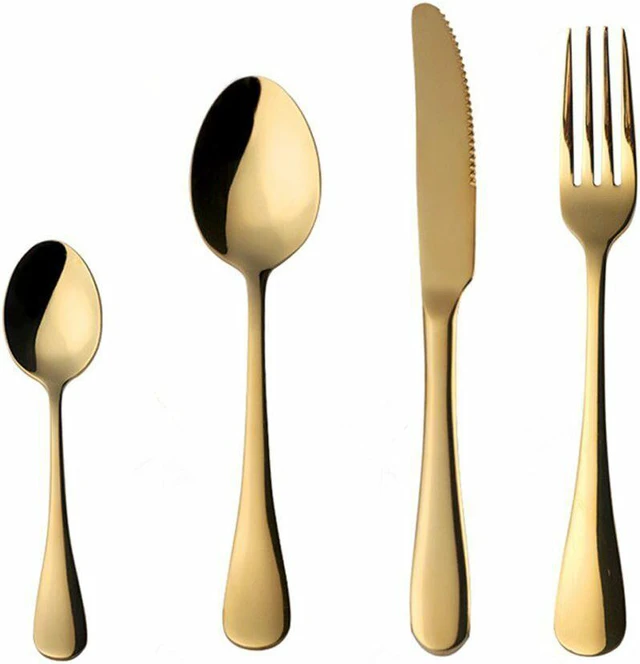 Alt view image 5 of 7 - 4Pcs Flatware Rainbow Dinnerware Stainless Steel Tableware Set Fork Spoon Knife (Gold)