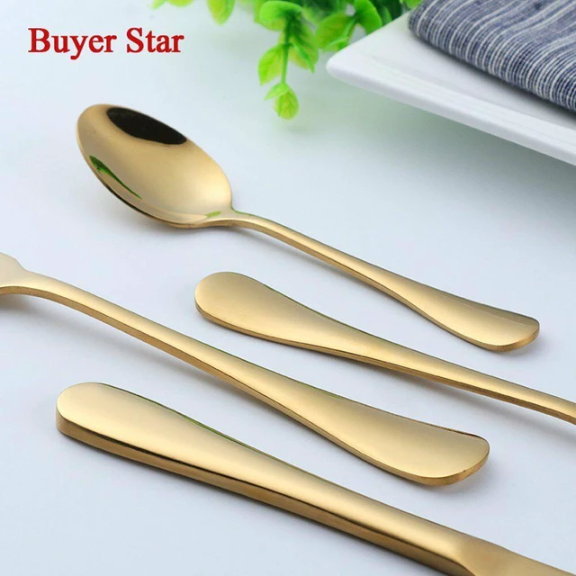 Alt view image 3 of 7 - 4Pcs Flatware Rainbow Dinnerware Stainless Steel Tableware Set Fork Spoon Knife (Gold)