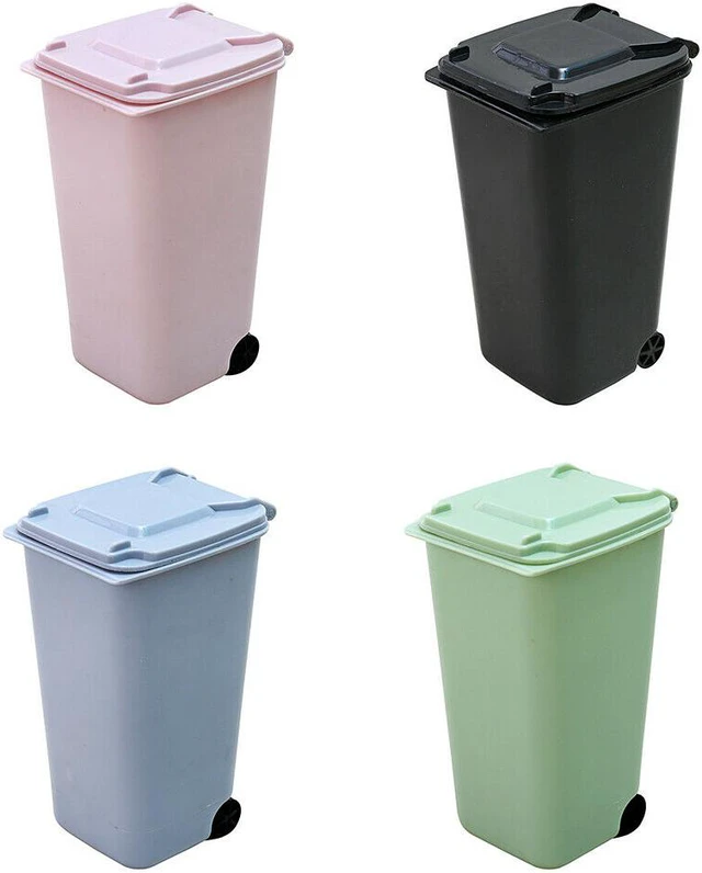 Main image of 4 Pack Small Trash Can Mini Curbside Bin with Lid Desk Organizer Pen Holder
