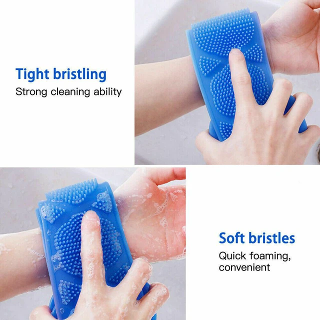 Alt view image 3 of 3 - Silicone Bath Towel Rub Brush Pull Back Strip Scrubber Exfoliating Scrub Tool