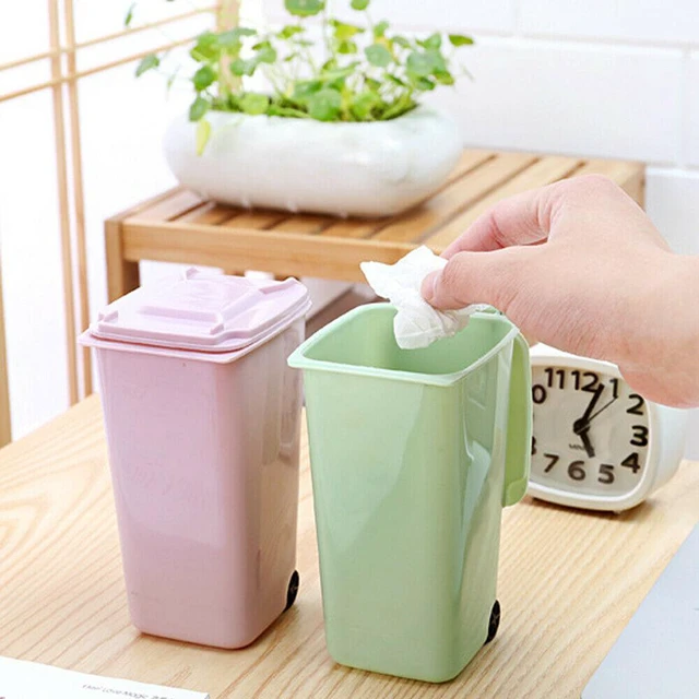 Alt view image 4 of 7 - 4 Pack Small Trash Can Mini Curbside Bin with Lid Desk Organizer Pen Holder