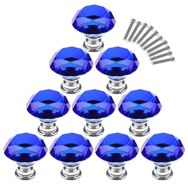 Main image of 10Pcs Crystal Glass Cabinet Knob Diamond Shape 30mm Drawer Cupboard Handle Pull