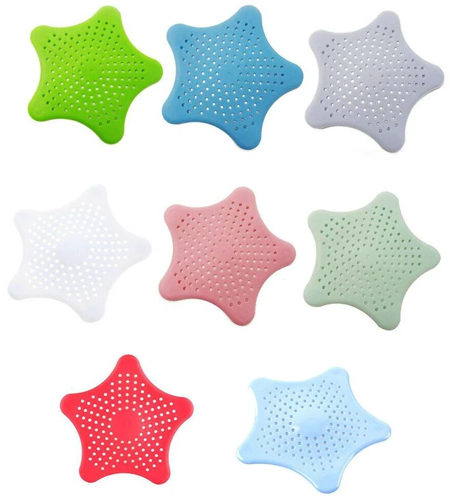 Main image of 8 Pack Silicone Starfish Molded Drain Cover Sink Strainers Kitchen Bathroom