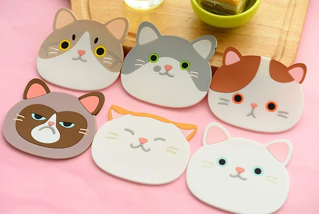 Alt view image 6 of 6 - 6 Pack Cat Coasters Mug Cushion Tea Cup Pad Tableware Mat Silicone Place Mat