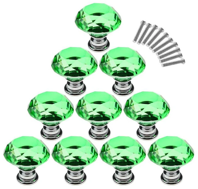 Main image of 10Pcs Crystal Glass Cabinet Knob Diamond Shape 30mm Drawer Cupboard Handle Pull