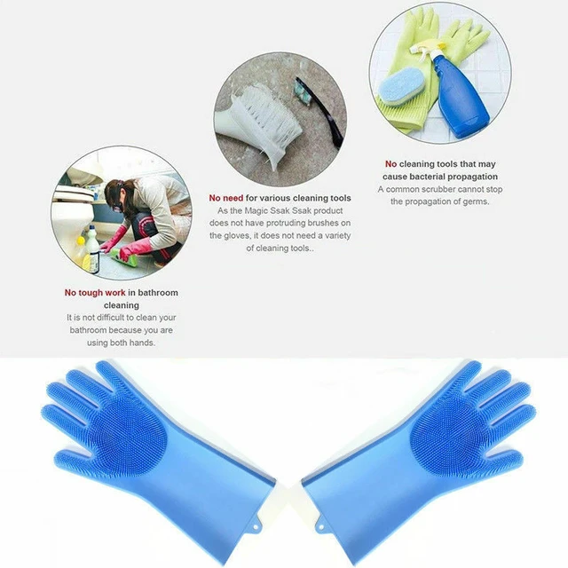 Alt view image 2 of 6 - Silicone Cleaning Brush Scrubber Gloves Heat Resistant Dish Washing