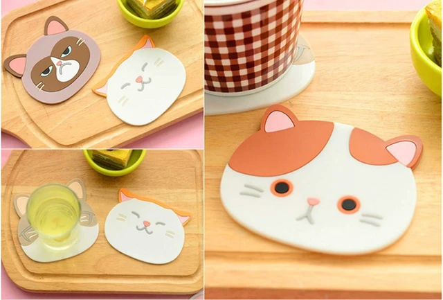 Alt view image 5 of 6 - 6 Pack Cat Coasters Mug Cushion Tea Cup Pad Tableware Mat Silicone Place Mat