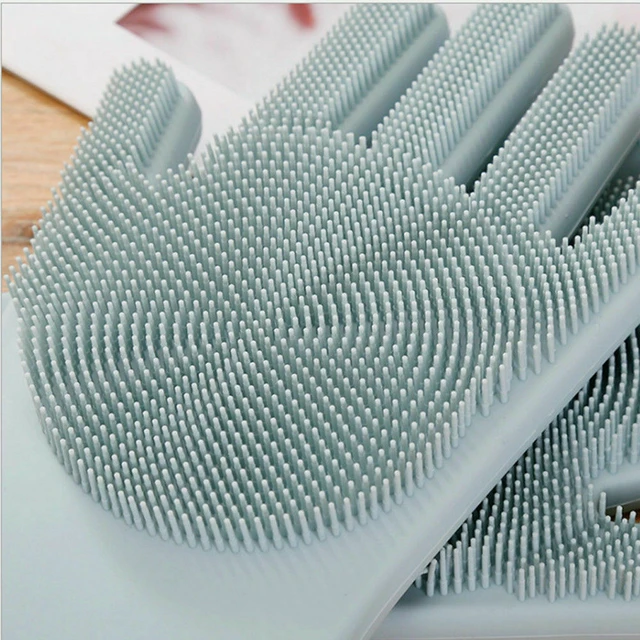 Alt view image 3 of 3 - Silicone Cleaning Brush Scrubber Gloves Heat Resistant Dish Washing