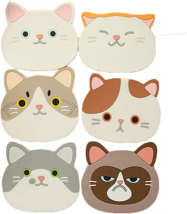 Main image of 6 Pack Cat Coasters Mug Cushion Tea Cup Pad Tableware Mat Silicone Place Mat