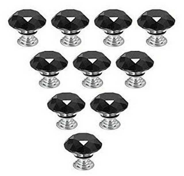 Main image of 10Pcs Crystal Glass Cabinet Knob Diamond Shape 30mm Drawer Cupboard Handle Pull
