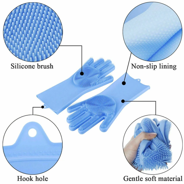 Alt view image 4 of 6 - Silicone Cleaning Brush Scrubber Gloves Heat Resistant Dish Washing