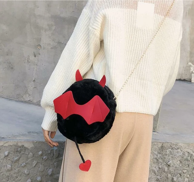Alt view image 2 of 5 - Devil Monster Crossbody Shoulder Bag Faux Fur Fluffy Bat Doll Toys Handbag