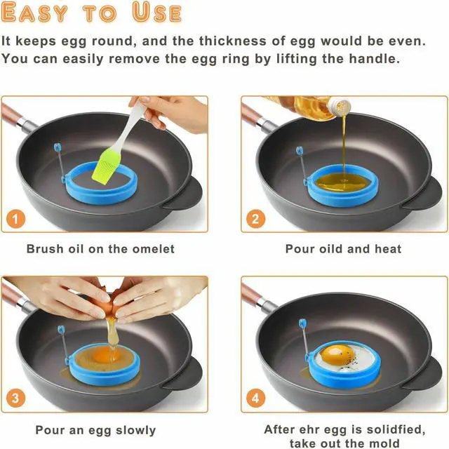 Alt view image 7 of 7 - 4PCS Silicone Egg Frying Mold Ring Pancake Silicone Non-stick Mould Tool Pan
