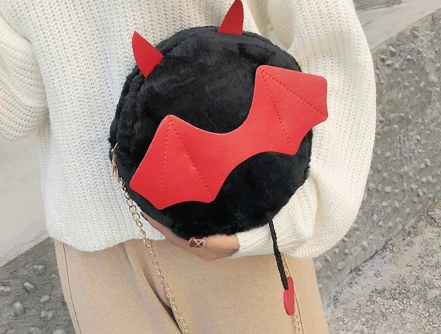 Alt view image 5 of 5 - Devil Monster Crossbody Shoulder Bag Faux Fur Fluffy Bat Doll Toys Handbag