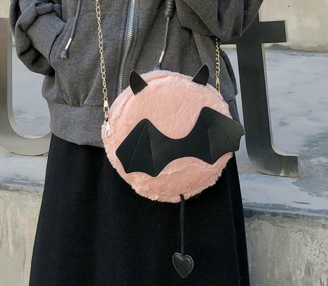 Alt view image 2 of 5 - Devil Monster Crossbody Shoulder Bag Faux Fur Fluffy Bat Doll Toys Handbag