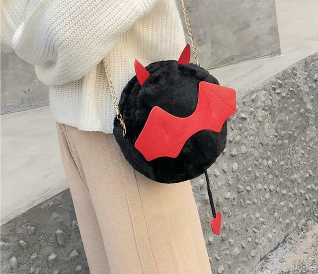 Alt view image 3 of 5 - Devil Monster Crossbody Shoulder Bag Faux Fur Fluffy Bat Doll Toys Handbag