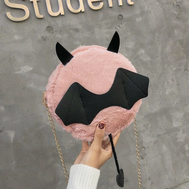 Main image of Devil Monster Crossbody Shoulder Bag Faux Fur Fluffy Bat Doll Toys Handbag