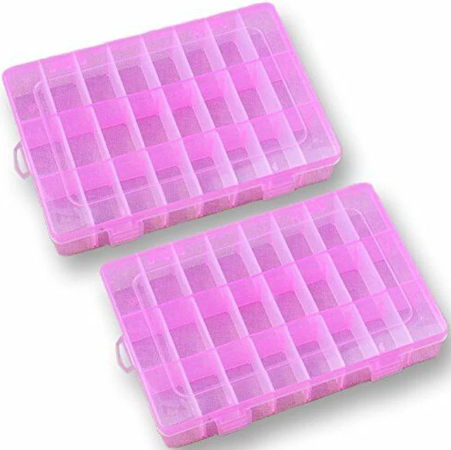 Main image of 2 Pack 24 Grids Plastic Storage Box Jewelry Earring Tool Containers Organizer