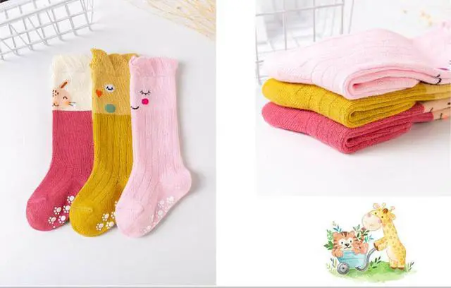 Alt view image 3 of 6 - 3 Pairs Baby Unisex Anti Slip Non Skid Newborn Knee High Long Stockings Socks(Owl)