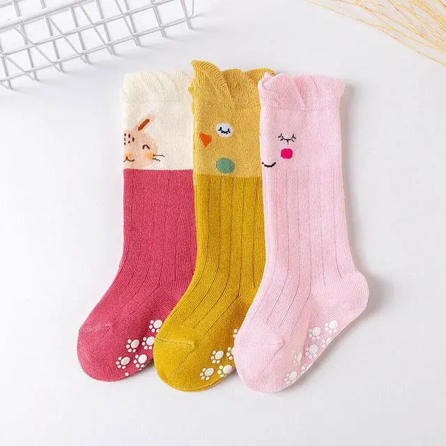 Main image of 3 Pairs Baby Unisex Anti Slip Non Skid Newborn Knee High Long Stockings Socks(Owl)