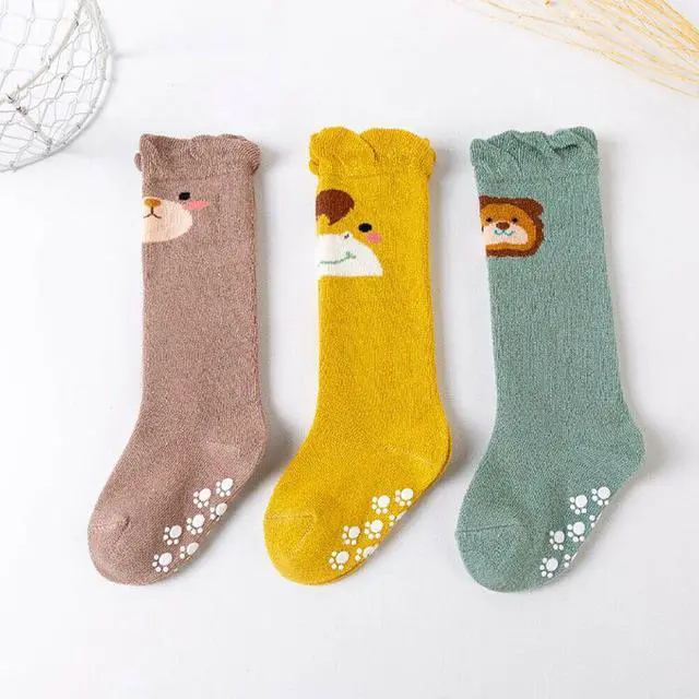 Main image of 3 Pairs Baby Unisex Anti Slip Non Skid Newborn Knee High Long Stockings Socks(Lion)