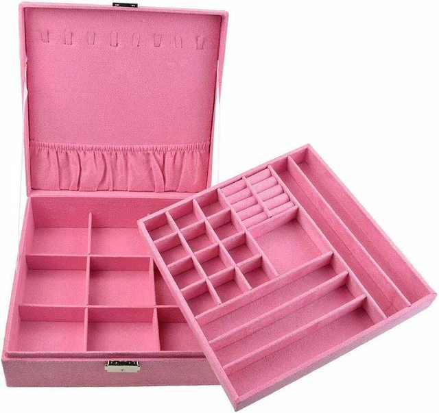 Main image of Two-Layer Lint Large Jewelry Box Organizer Display Storage case with Lock