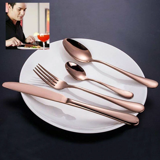 Alt view image 4 of 6 - 4Pcs Flatware Rainbow Dinnerware Stainless Steel Tableware Set Fork Spoon Knife(Rose Gold)