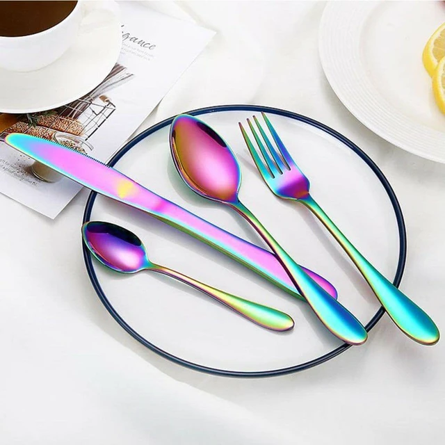 Alt view image 5 of 6 - 4Pcs Flatware Rainbow Dinnerware Stainless Steel Tableware Set Fork Spoon Knife(Rainbow )
