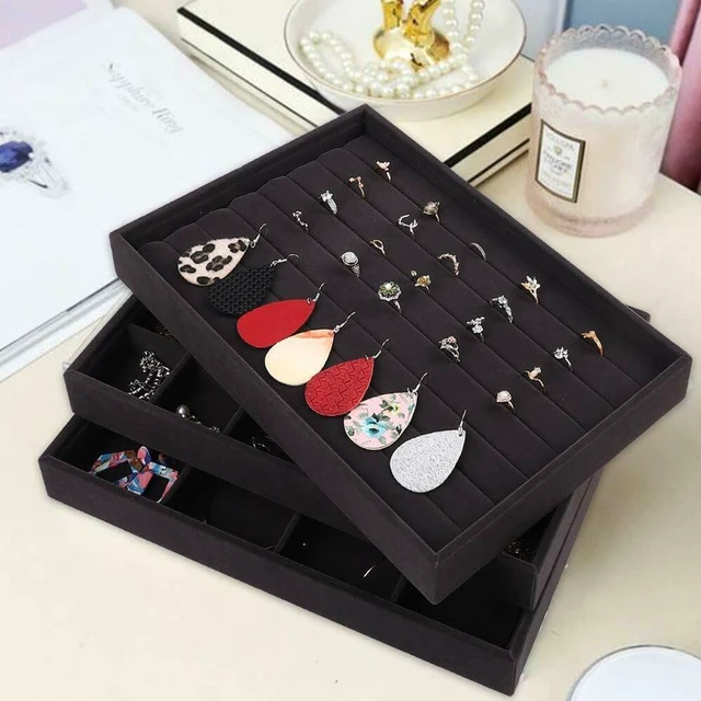 Alt view image 7 of 7 - 4 Pack Stackable Velvet Jewelry Trays Organizer Storage Drawer Display Trays