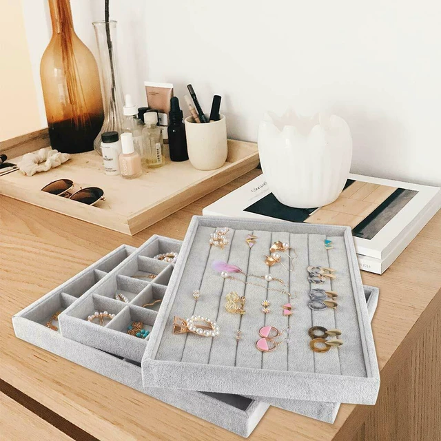 Alt view image 6 of 7 - 4 Pack Stackable Velvet Jewelry Trays Organizer Storage Drawer Display Trays