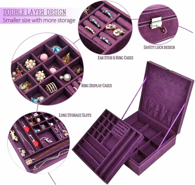 Alt view image 6 of 7 - Two-Layer Lint Large Jewelry Box Organizer Display Storage case with Lock