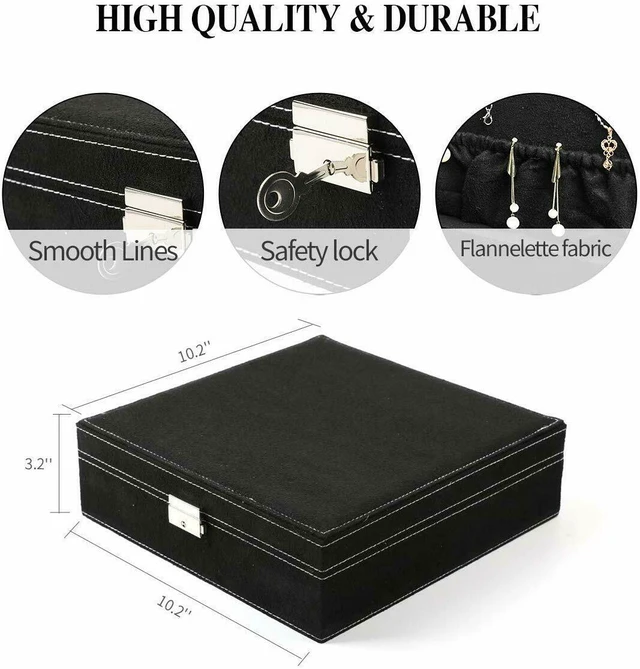 Alt view image 4 of 7 - Two-Layer Lint Large Jewelry Box Organizer Display Storage case with Lock