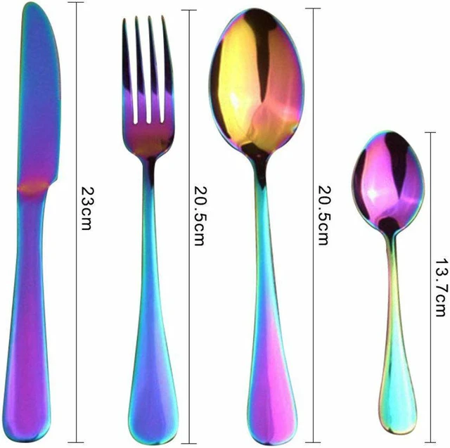 Alt view image 4 of 4 - 4Pcs Flatware Rainbow Dinnerware Stainless Steel Tableware Set Fork Spoon Knife(Silver)