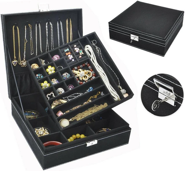 Main image of Two-Layer Lint Large Jewelry Box Organizer Display Storage case with Lock