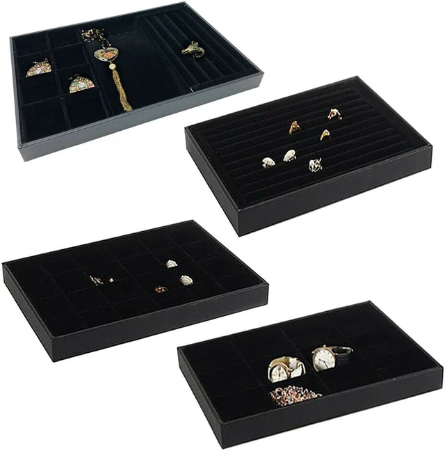 Main image of 4 Pack Stackable Velvet Jewelry Trays Organizer Storage Drawer Display Trays