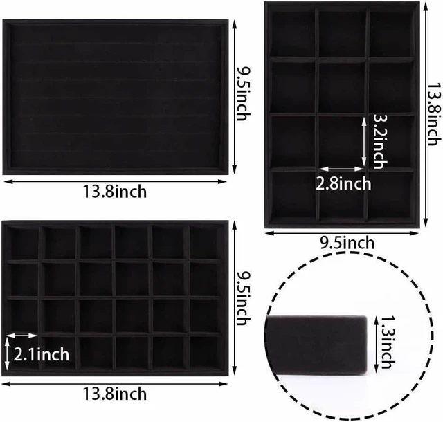 Alt view image 2 of 7 - 4 Pack Stackable Velvet Jewelry Trays Organizer Storage Drawer Display Trays