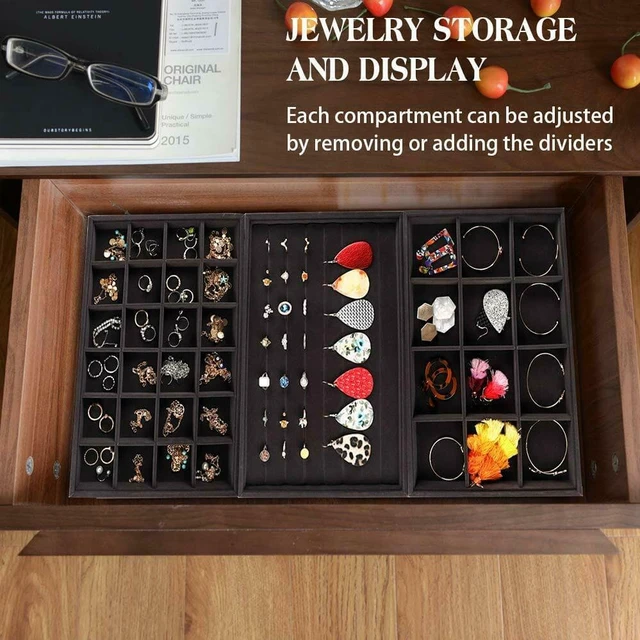 Alt view image 6 of 7 - 4 Pack Stackable Velvet Jewelry Trays Organizer Storage Drawer Display Trays