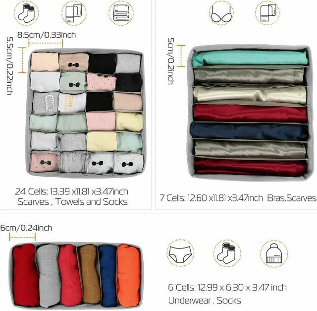 Alt view image 4 of 7 - 3Pcs Sock Bra Underwear Closet Drawer Organizer Storage Bamboo Charcoal Set